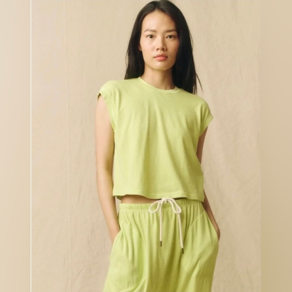 The Great Square Tee Shirt Boxy Cropped Crew Neck Lime Zest Green Yellow Size L